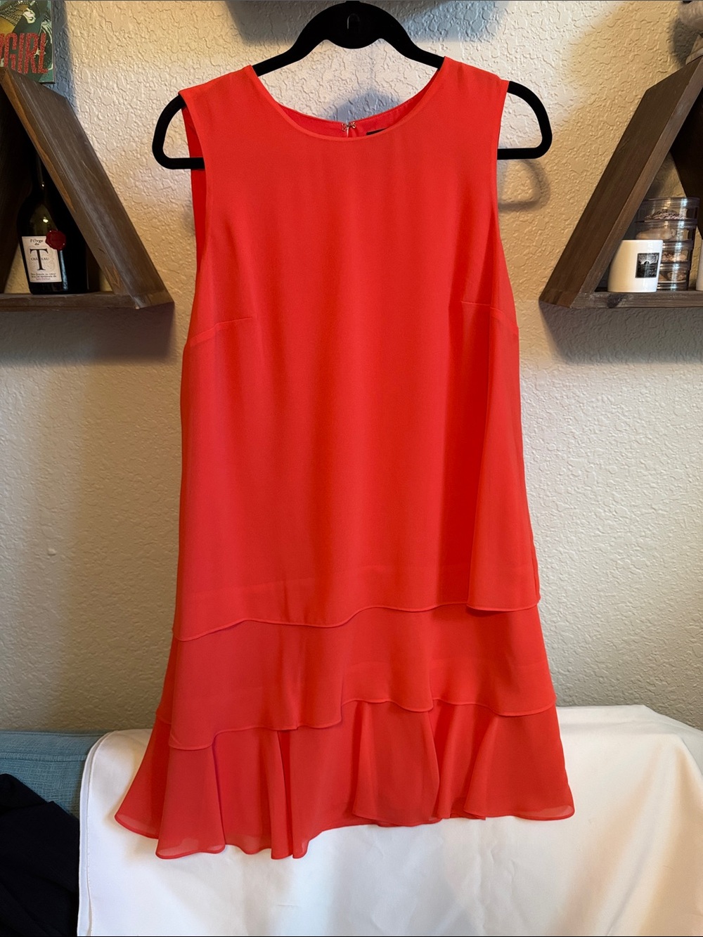 Lauren Ralph Lauren Sleeveless Coral Tiered Chiffon Mini Dress